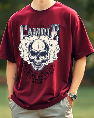 AUSK Printed Men Round Neck Maroon T-Shirt