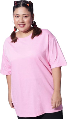 FUNDAY FASHION Solid Women Round Neck Pink T-Shirt