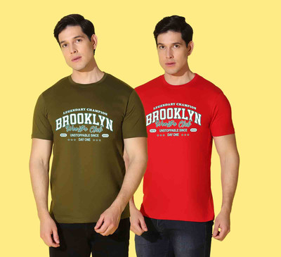 WOOSTRO Printed Men Round Neck Red, Green T-Shirt