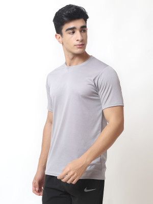 Dyeed Solid Men Round Neck Grey T-Shirt