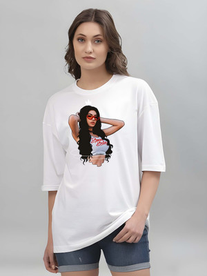 Kaido Printed Women Round Neck White T-Shirt