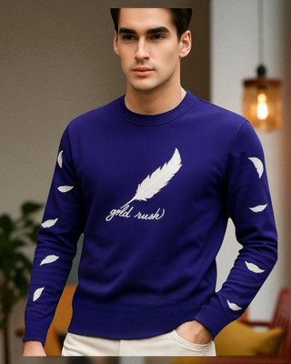 FASHIUM Printed Men Round Neck Navy Blue T-Shirt