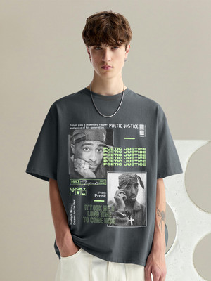 Pronk Graphic Print Men Round Neck Grey T-Shirt