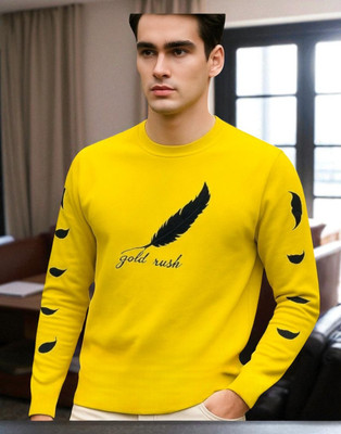 TrendShaper Printed Men Round Neck Yellow T-Shirt