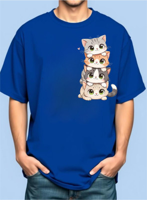 BLOSSOMTRADER Typography Men Round Neck Blue T-Shirt