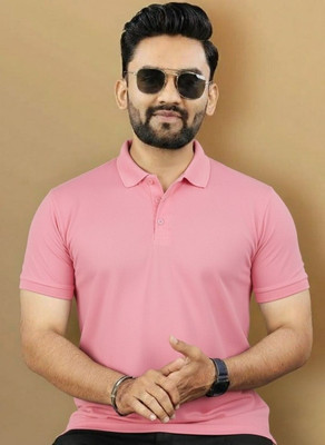 LumBit Solid Men Polo Neck Reversible Pink T-Shirt