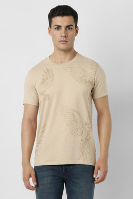 VAN HEUSEN Printed Men Crew Neck Beige T-Shirt