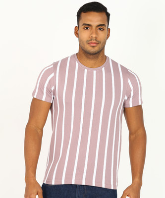 Fort Collins Striped Men Round Neck Pink T-Shirt