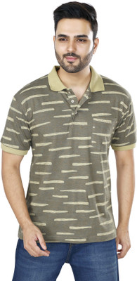 NEO GARMENTS Geometric Print Men Polo Neck Grey T-Shirt