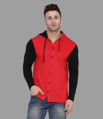 Trendfull Solid Men Hooded Neck Red, Black T-Shirt