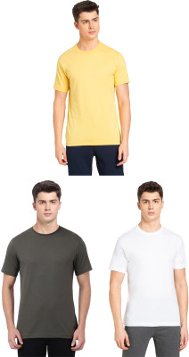 JOCKEY Solid Men Round Neck Yellow, Dark Green, White T-Shirt