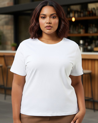 BEWAKOOF Solid Women Round Neck White T-Shirt