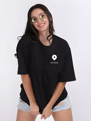 Moda Rapido Printed Women Round Neck Black T-Shirt