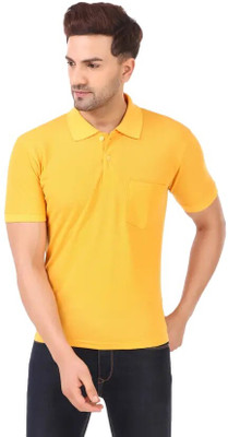 neoCardin Solid Men Polo Neck Yellow T-Shirt