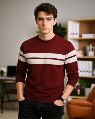 Autna Solid Men Round Neck Maroon T-Shirt