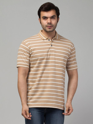 Corr Blue Striped Men Polo Neck Beige T-Shirt