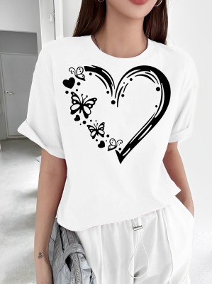 Parona Printed Women Round Neck White T-Shirt