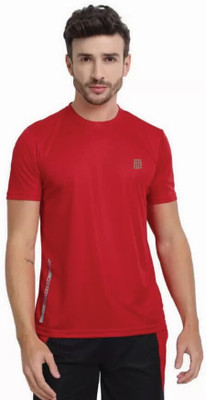 PicPok Solid Men Round Neck Red T-Shirt