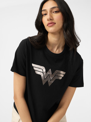 The Souled Store Printed Women Round Neck Black T-Shirt