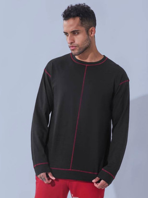 MANIAC Solid Men Round Neck Black T-Shirt