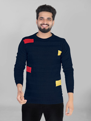 HouseOfCommon Colorblock Men Round Neck Blue T-Shirt