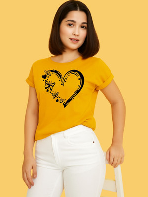 Moda Rapido Printed Women Round Neck Yellow T-Shirt
