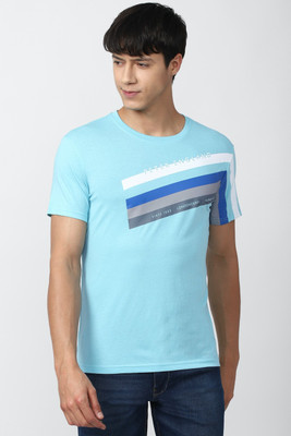 PETER ENGLAND Striped Men Round Neck Blue T-Shirt