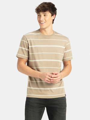 JOCKEY Striped Men Round Neck Beige T-Shirt