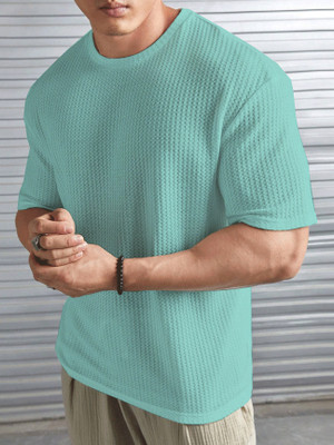 KEX Self Design Men Round Neck Green T-Shirt