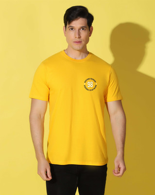 WOOSTRO Printed Men Round Neck Yellow T-Shirt