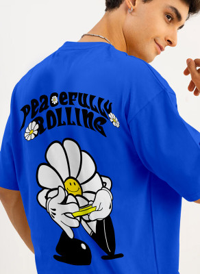Triptee Printed, Typography Men Round Neck Blue T-Shirt