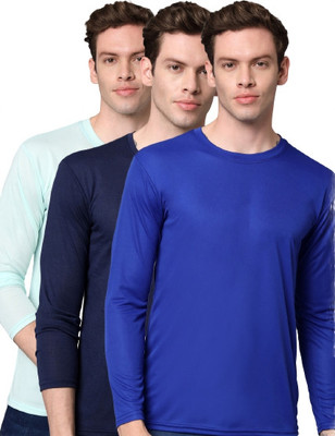 InkTees Solid Men Round Neck Light Green, Navy Blue, Blue T-Shirt