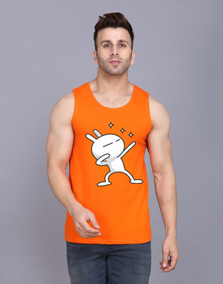 SLOWLORIS Printed Men Round Neck Orange T-Shirt