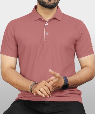 VeBNoR Solid Men Polo Neck Pink T-Shirt