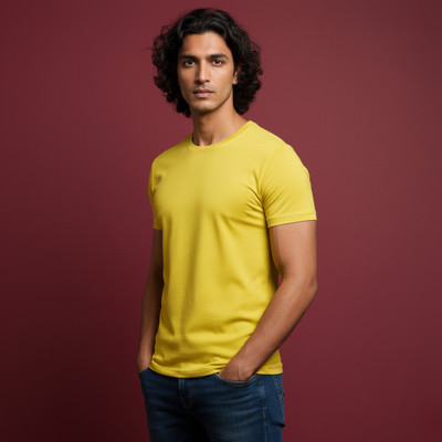 SPOWEARY Solid Men Round Neck Reversible Yellow T-Shirt