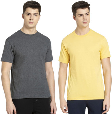 JOCKEY Solid Men Round Neck Grey, Yellow T-Shirt