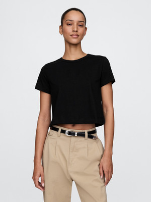 GAP Solid Women Round Neck Black T-Shirt