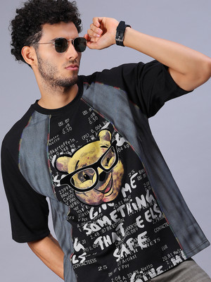 V-MART Printed Men Round Neck Black T-Shirt