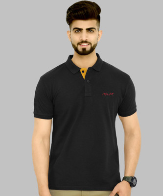 TAZO Solid Men Polo Neck Black T-Shirt
