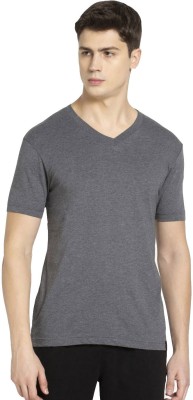 JOCKEY Solid Men V Neck Grey T-Shirt