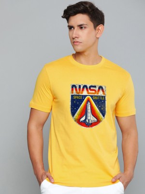 Jack Paris Printed Men Round Neck Yellow T-Shirt