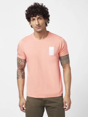 Spykar Solid Men Round Neck Pink T-Shirt