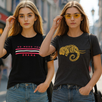 Fabflee Solid Women Round Neck Multicolor T-Shirt