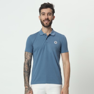 TAB91 Printed Men Polo Neck Blue T-Shirt