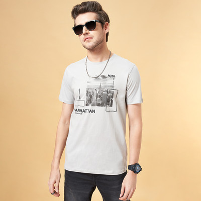 SF Jeans by Pantaloons Printed Men Polo Neck Grey T-Shirt