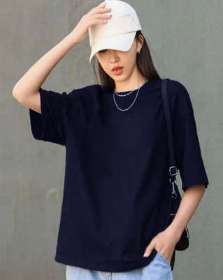 KOTTY Solid Women Scoop Neck Blue T-Shirt