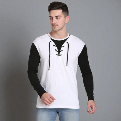 FARICON Solid Men Round Neck Black, White T-Shirt
