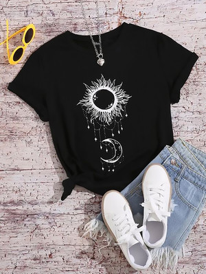 JUGULAR Printed Women Round Neck Black T-Shirt