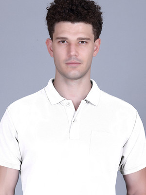 PROMOUNT Solid Men Polo Neck White T-Shirt