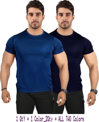 UDI n ADI Solid Men Round Neck Blue, Dark Blue T-Shirt